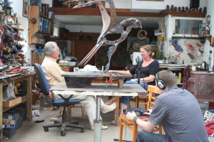 Julian Spalding and Helen Denerley in artist's studio.
