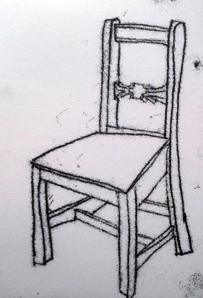 Drawing of a single old oak chair